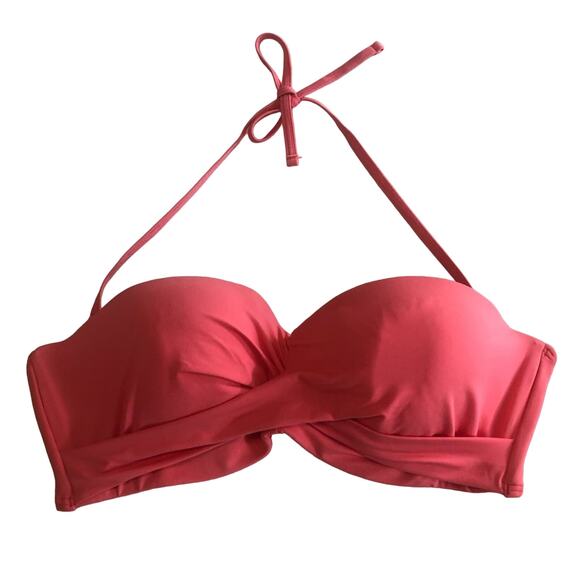 Kate spade coral pink underwire strapless bikini top retro twist style size XL - Picture 1 of 4